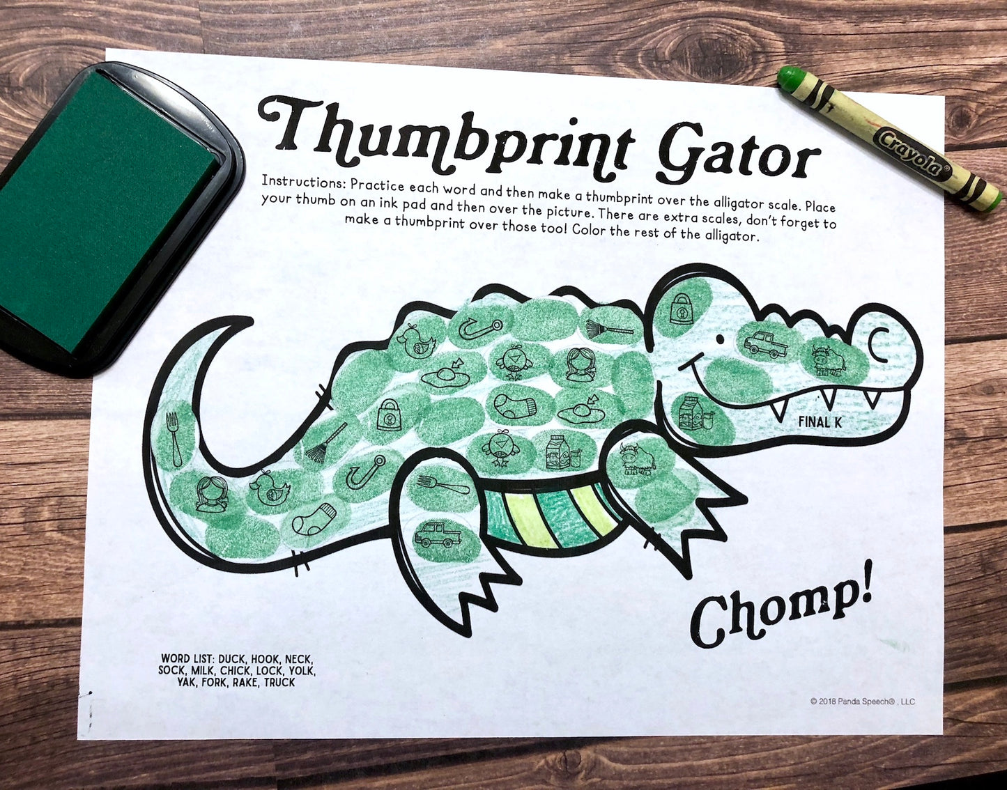 Gator Thumbprints A Speech Therapy Craft Activity ~ Articulation Practice (Copy) (Copy)