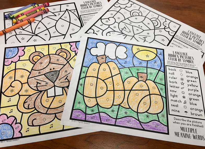 Color by Symbol Hidden Pictures - FALL ~ A Speech Therapy Activity (Articulation and Language)