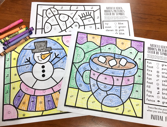 Color by Symbol Hidden Pictures - WINTER ~ A Speech Therapy Activity (Articulation and Language)