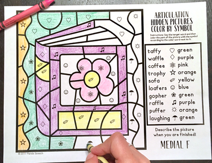 Color by Symbol Hidden Pictures - Back to School ~ A Speech Therapy Articulation Activity