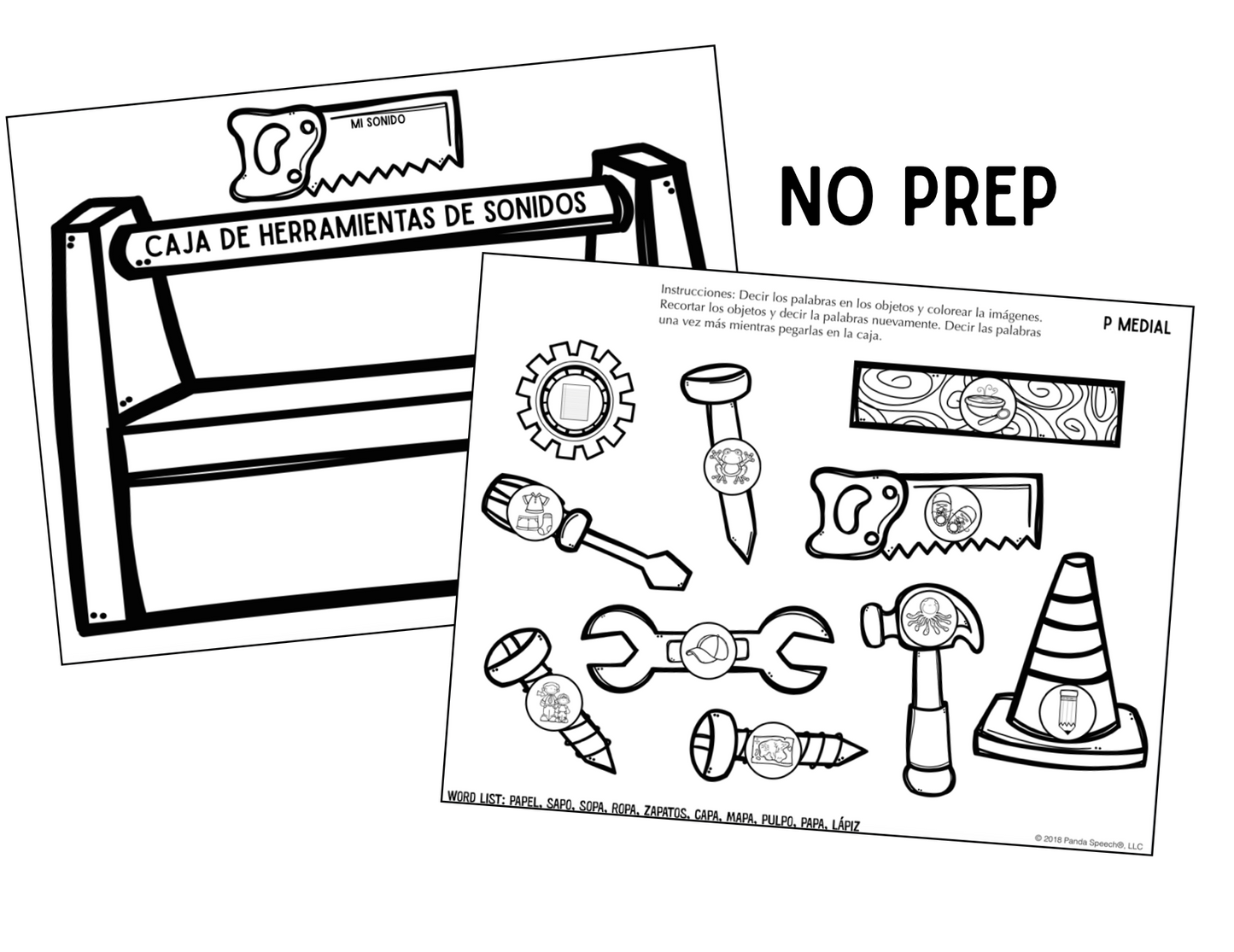 Caja de Herramientas De Sonidos~ Speech Therapy Cut & Paste Craft in Spanish