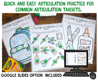 Dab a Sound Back to School Edition ~ Print & Go for Articulation Speech Therapy