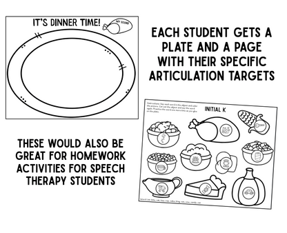 It's Dinner Time Articulation~ Speech Therapy Cut & Paste Craft