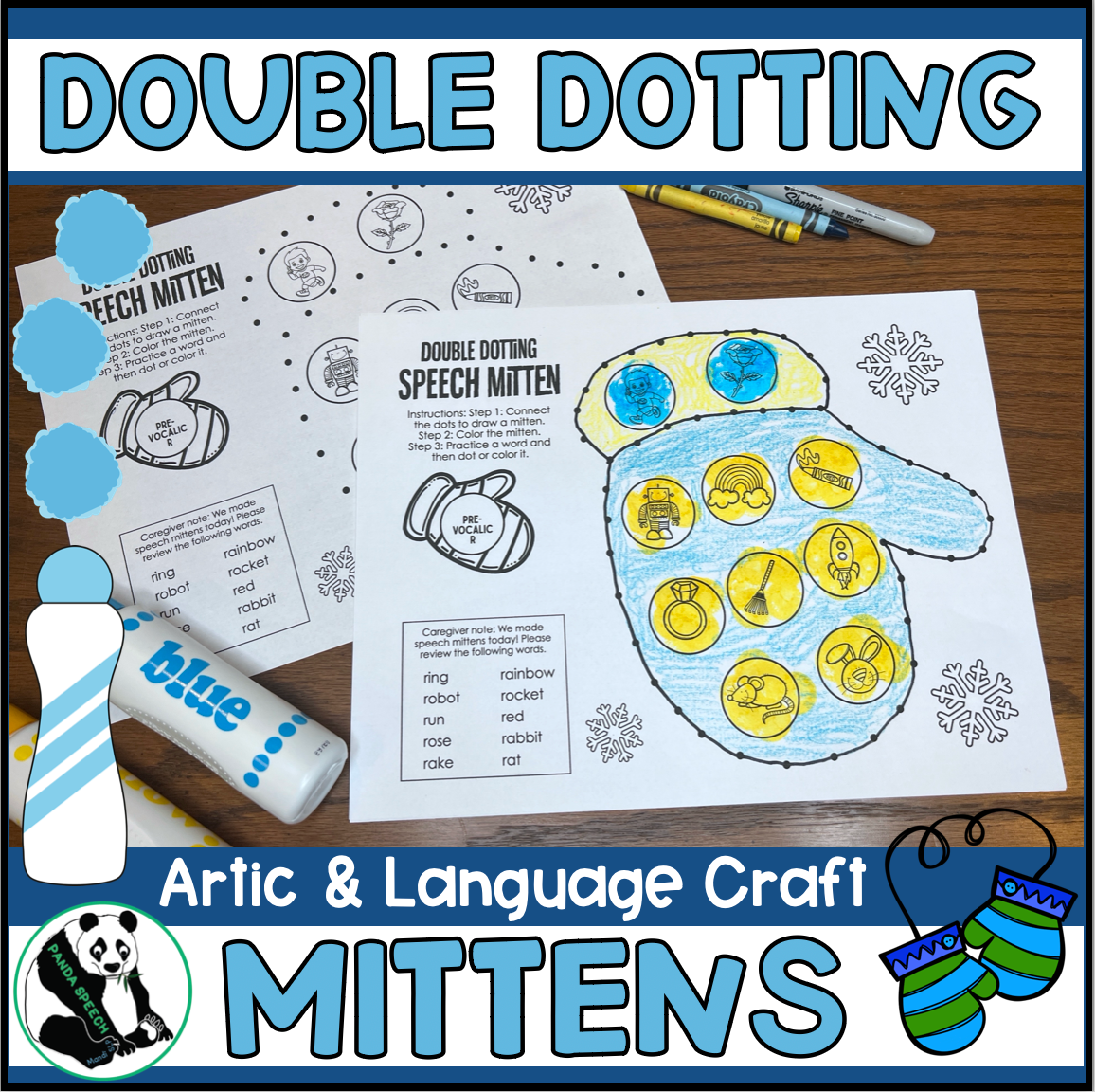 Double Dotting Speech Mittens ~ A Speech Therapy Art Activity