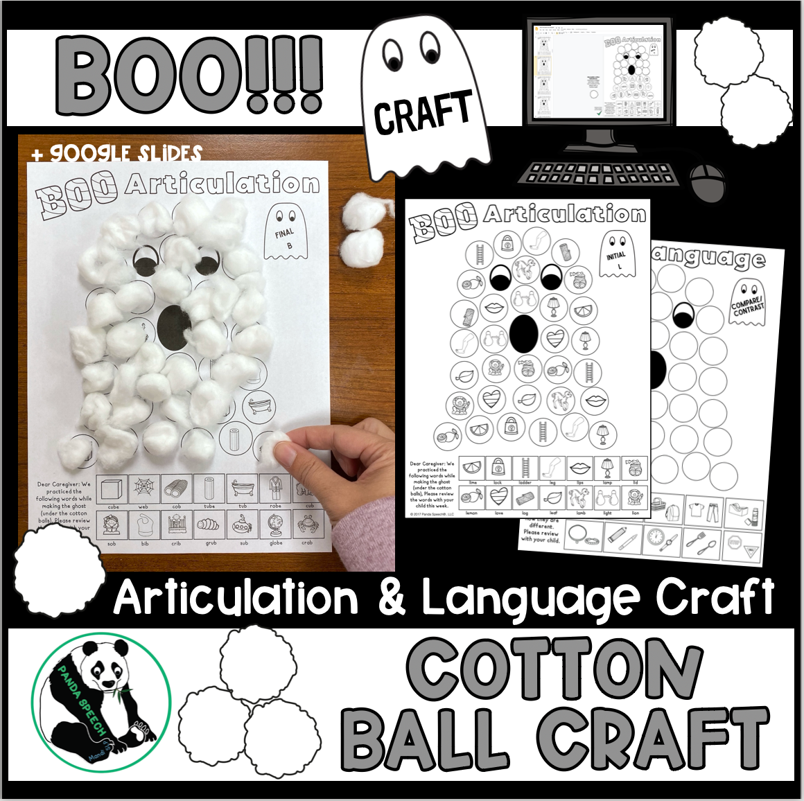 Boo Articulation and Language! Speech Therapy Cotton Ball craft