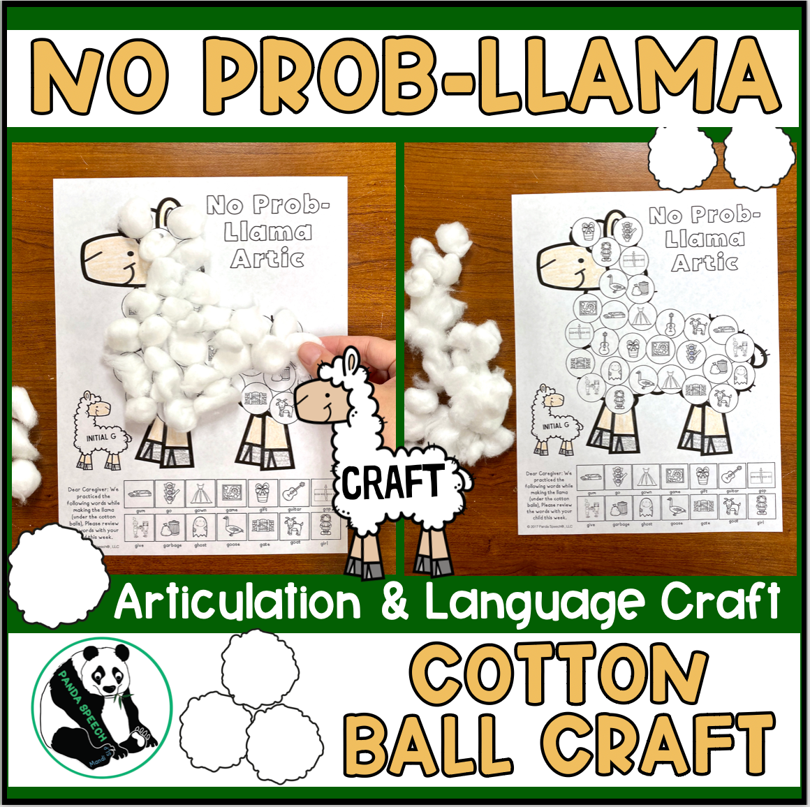 No Prob-Llama Articulation and Language! Speech Therapy Cotton Ball craft