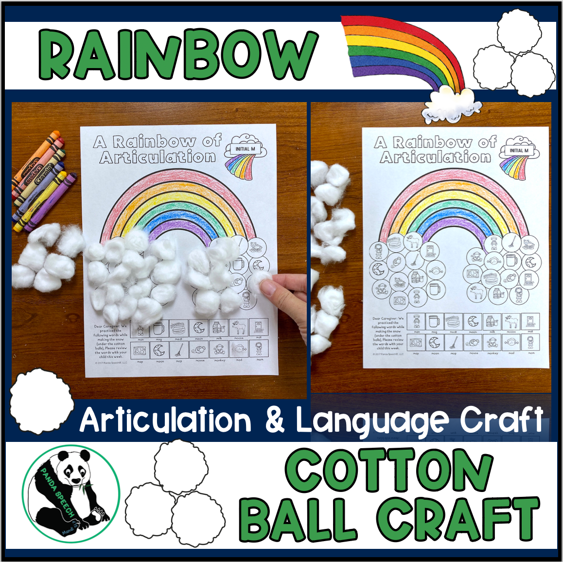 A Rainbow of Articulation and Language! Speech Therapy Cotton Ball craft