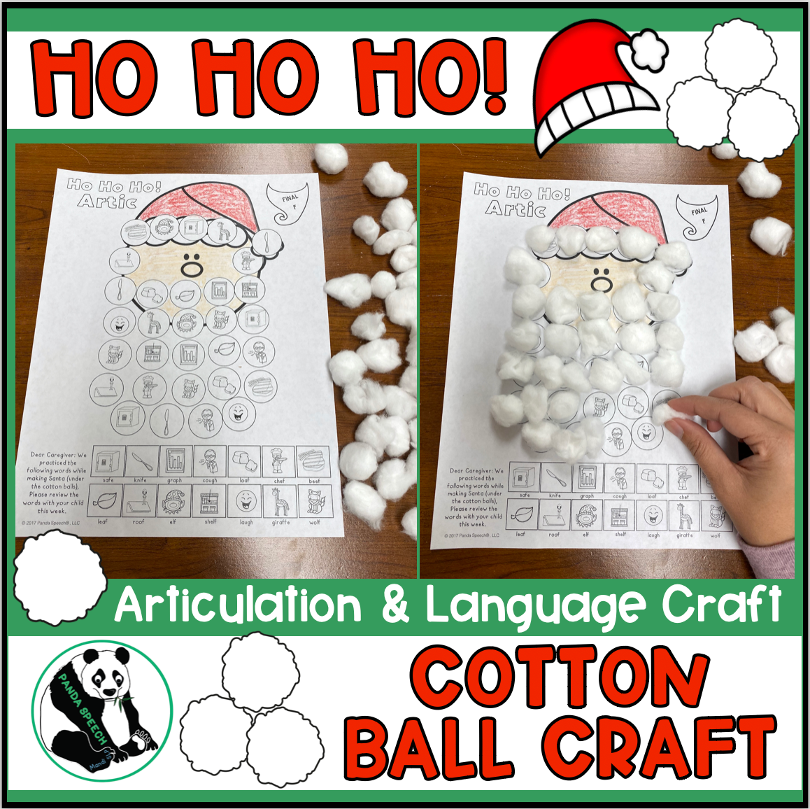 Ho Ho Ho! Articulation and Language! Speech Therapy Cotton Ball craft