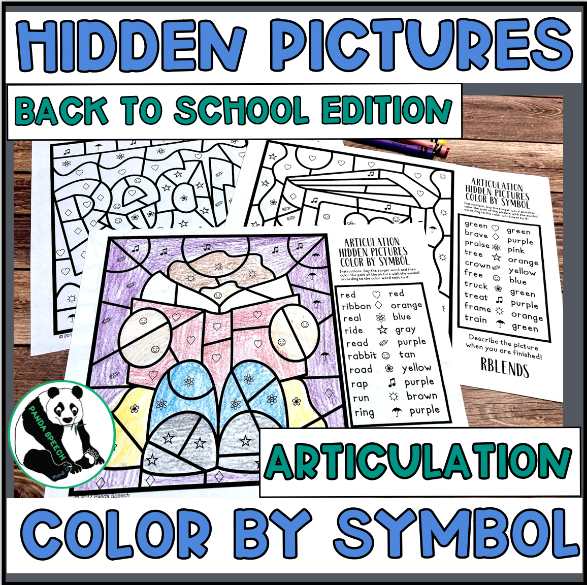 Color by Symbol Hidden Pictures - Back to School ~ A Speech Therapy Articulation Activity