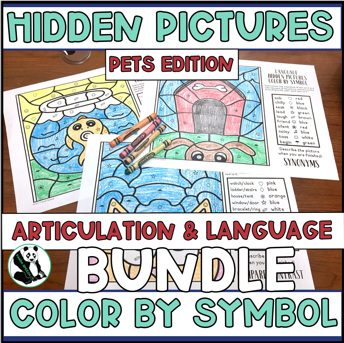 Color by Symbol Hidden Pictures PETS!~ Print & Go Coloring Pages for Speech Therapy (ARTICULATION & LANGUAGE)