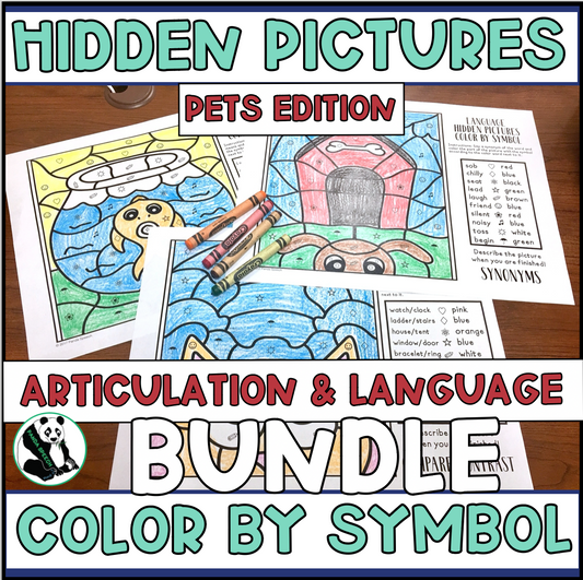 Color by Symbol Hidden Pictures PETS!~ Print & Go Coloring Pages for Speech Therapy (ARTICULATION & LANGUAGE)