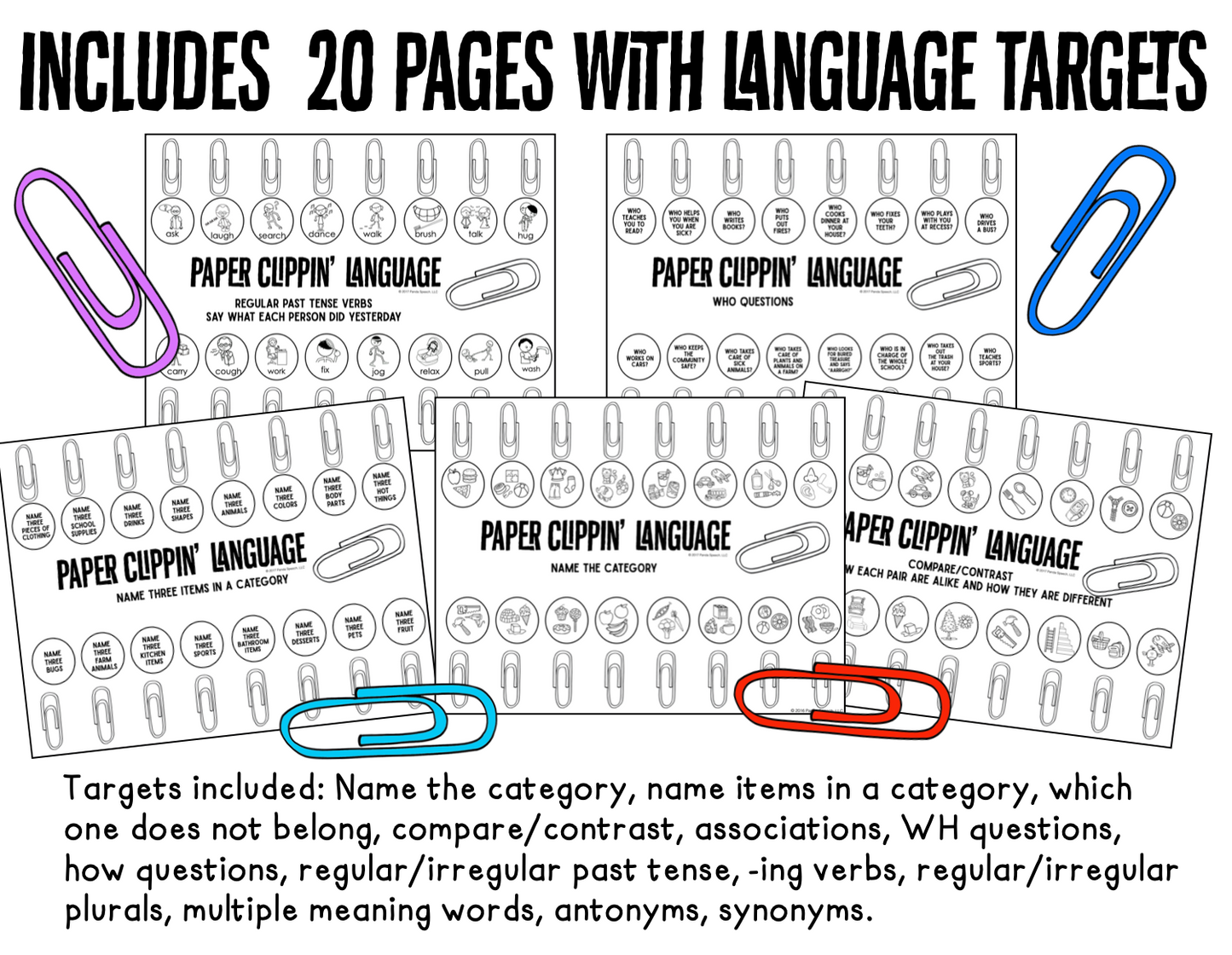 Paper Clippin' Speech Therapy: Articulation Pages +  BONUS language pages