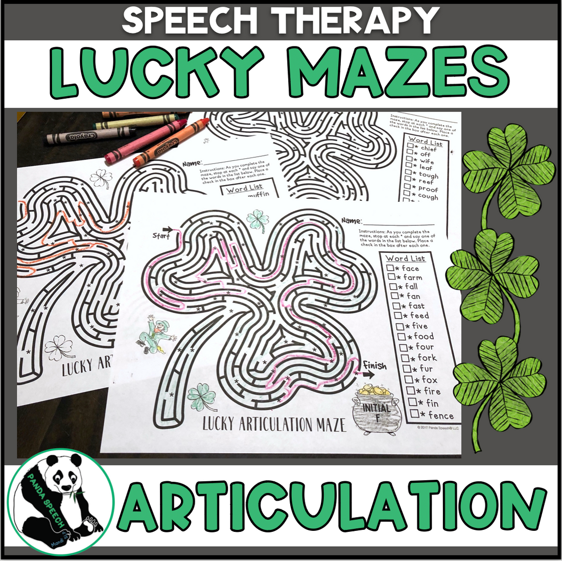 Lucky Articulation Mazes ~ No Prep Speech Therapy – Panda Speech LLC