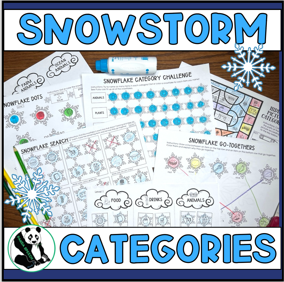 Snowstorm Categories No Prep Speech Therapy Worksheets