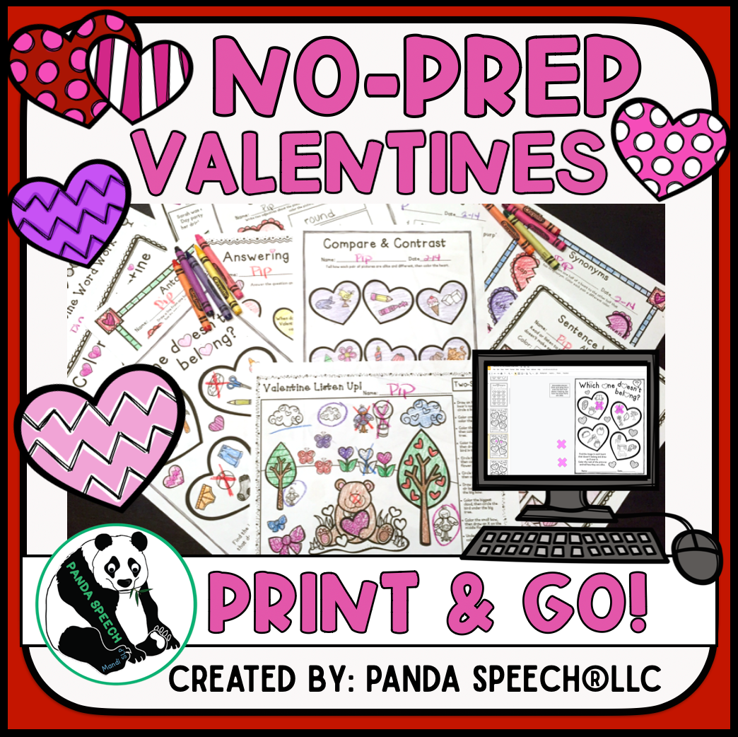 Valentines Quick NO PREP Language Pack ~ Print & Go for Language Speech Therapy