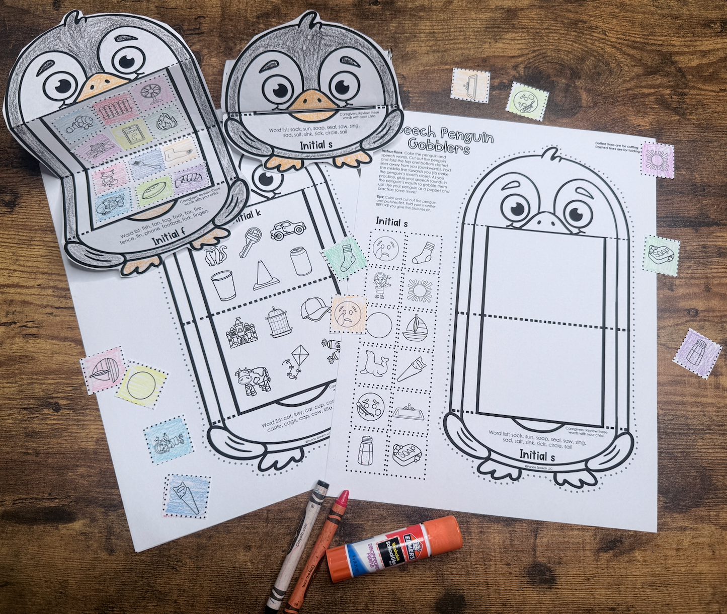 Penguin Gobblers for Speech Therapy ~ Articulation and Language No Prep One Page Craft