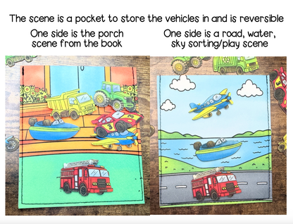 Felt Story Companion Set for The Missing Fire Truck Book~ Felt scene and vehicles