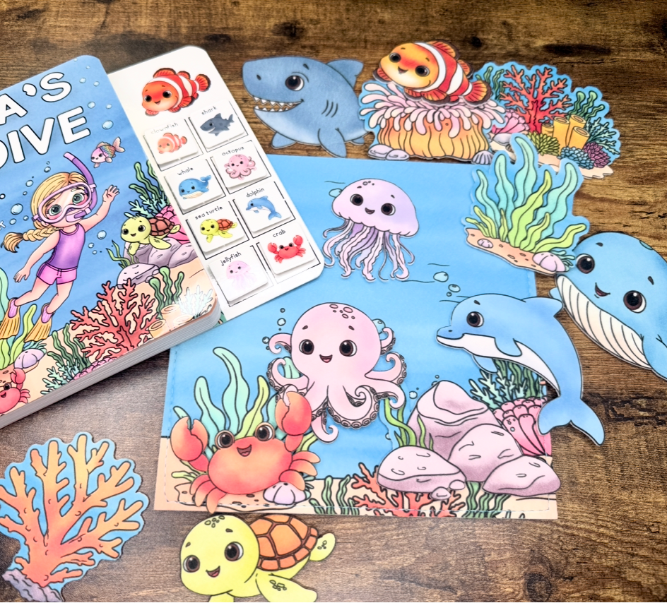 Felt Story Companion Set for Della's Dive Book~ Felt ocean scene and ocean animals