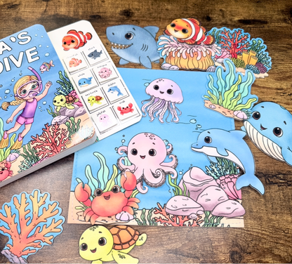 Felt Story Companion Set for Della's Dive Book~ Felt ocean scene and ocean animals