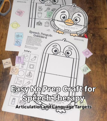 Penguin Gobblers for Speech Therapy ~ Articulation and Language No Prep One Page Craft