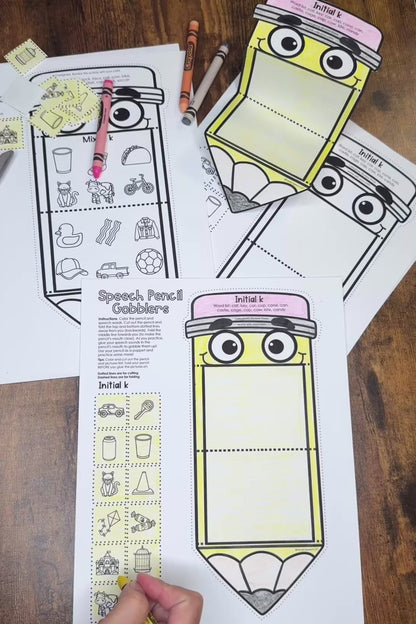 Pencil Gobblers for Speech Therapy ~ Articulation and Language No Prep One Page Craft