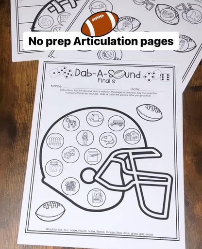 Dab a Sound Football Edition ~ Print & Go for Articulation Speech Therapy