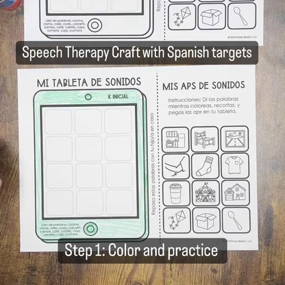 Mi Tableta de Sonidos y Vocabulario Speech Therapy Craft with Spanish Targets