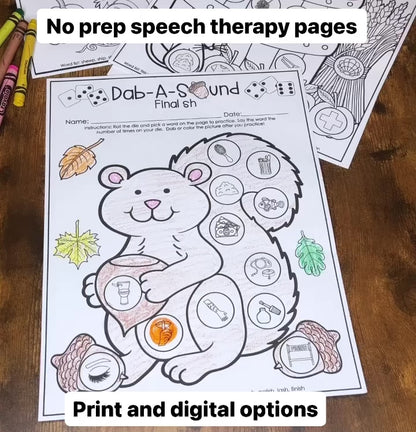 Dab a Sound Fall Edition ~ Print & Go for Articulation Speech Therapy