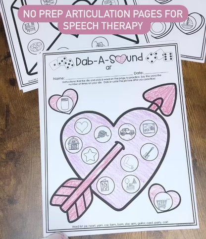 Dab a Sound Sweet Heart  Edition ~ Print & Go for Articulation SpeechTherapy