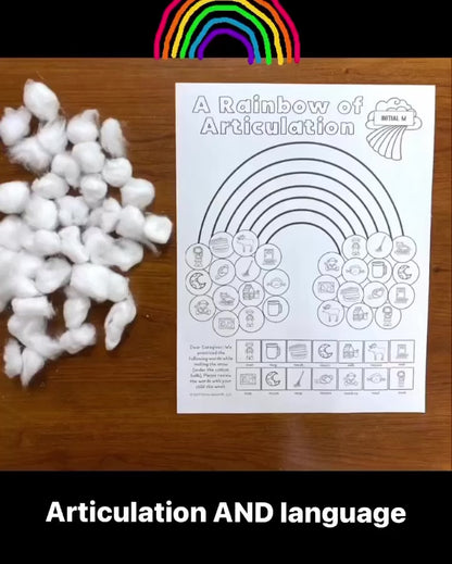 A Rainbow of Articulation and Language! Speech Therapy Cotton Ball craft