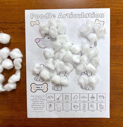 Poodle Articulation and Language! Speech Therapy Cotton Ball craft