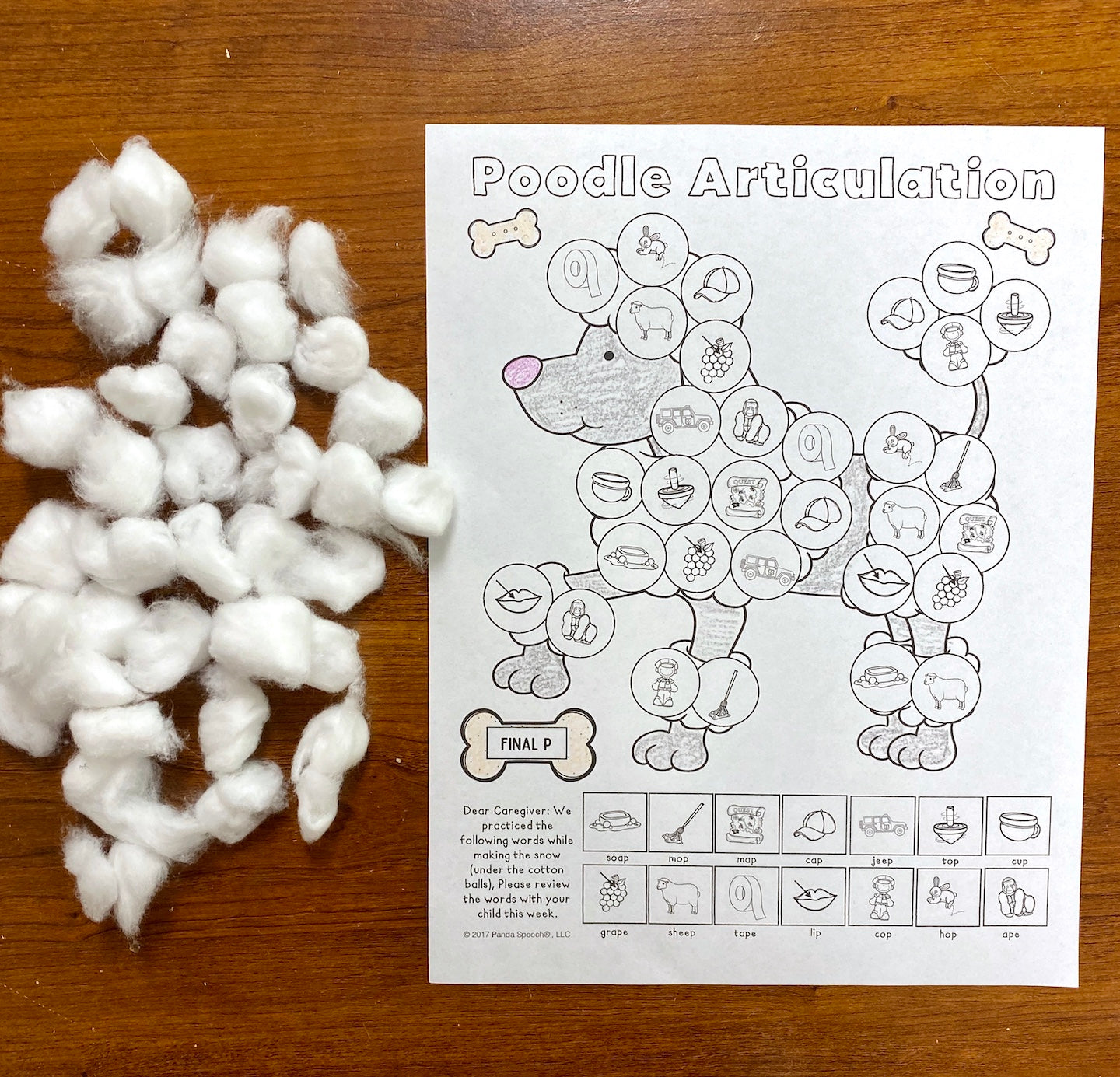 Poodle Articulation and Language! Speech Therapy Cotton Ball craft