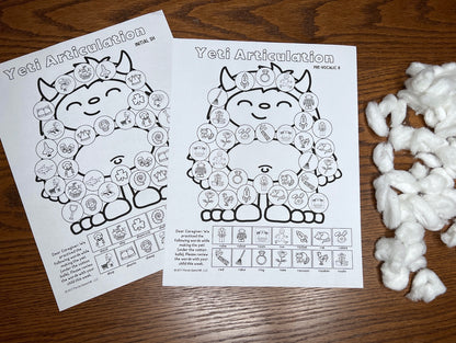 Yeti Articulation and Language! Speech Therapy Cotton Ball craft