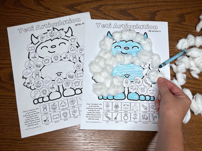 Yeti Articulation and Language! Speech Therapy Cotton Ball craft