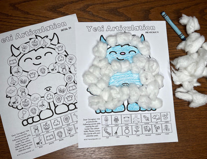 Yeti Articulation and Language! Speech Therapy Cotton Ball craft