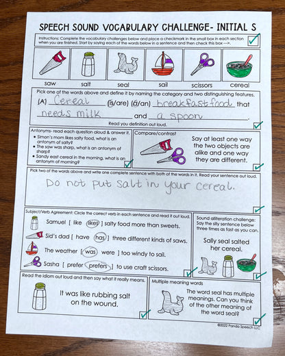 Speech Sound Vocabulary Challenge~ Print & Go for Mixed Groups