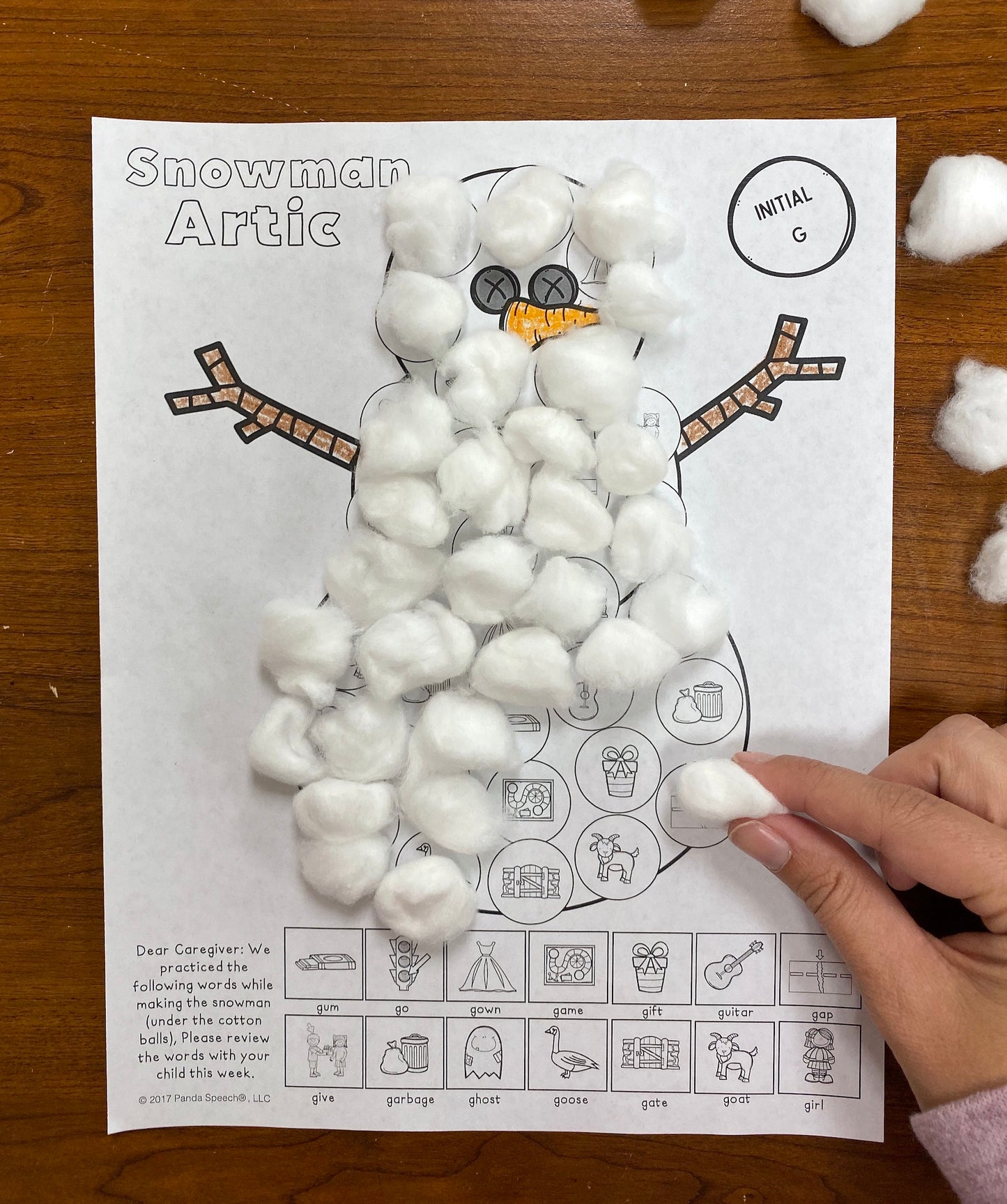 Snowman Articulation and Language! Speech Therapy Cotton Ball craft