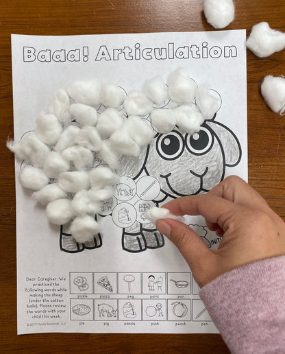 Baaa! Articulation and Language! Speech Therapy Cotton Ball craft (Sheep)