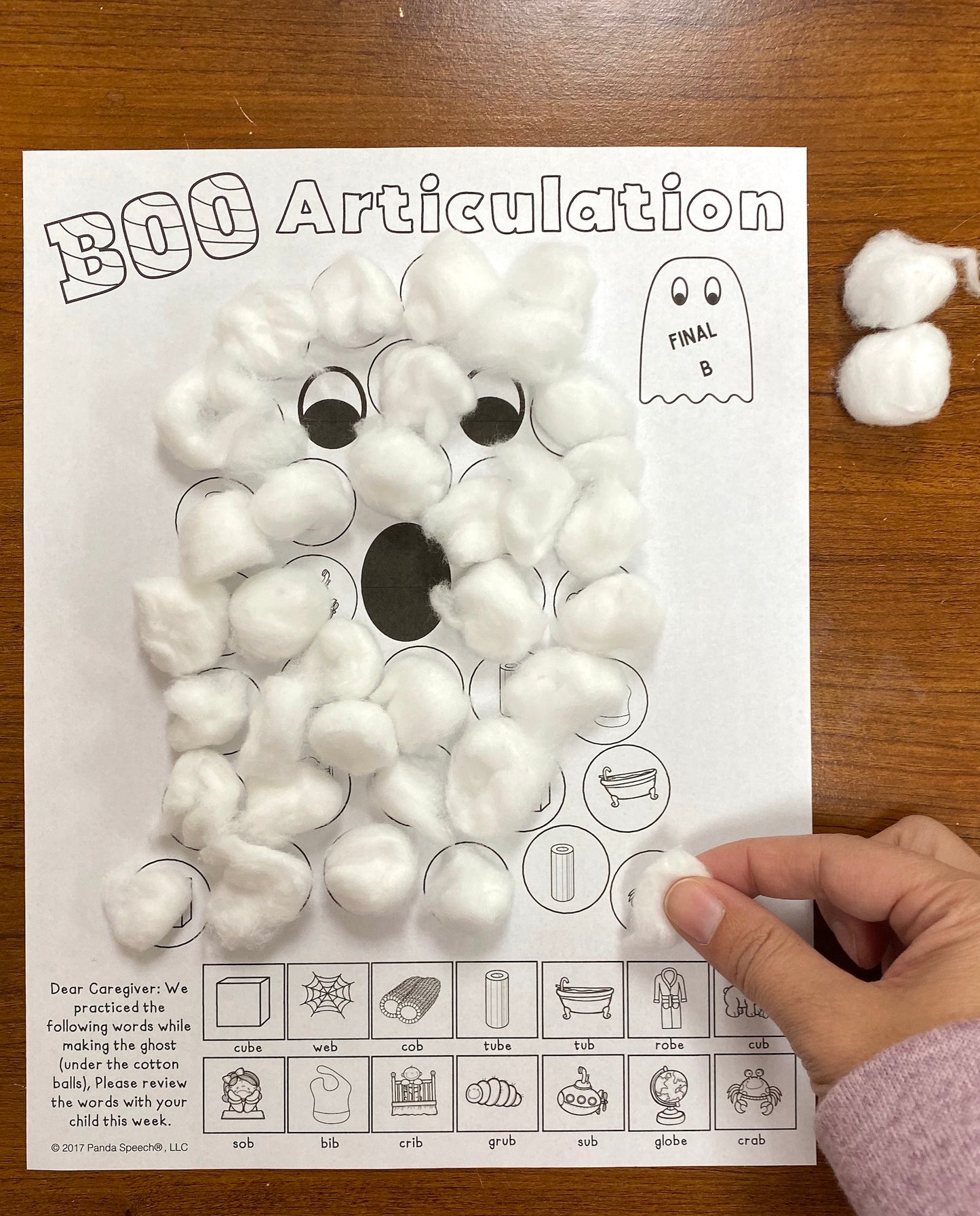 Boo Articulation and Language! Speech Therapy Cotton Ball craft