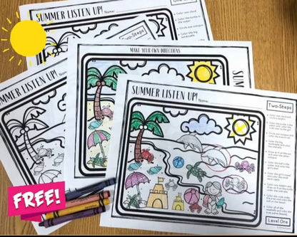 Summer Listen Up! Following Directions Freebie