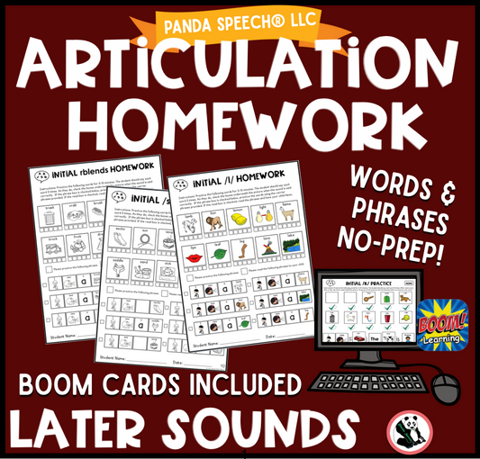 Articulation Homework Later Sounds: Words & Phrases + BOOM Cards