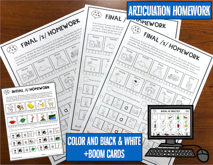 Articulation Homework Later Sounds: Words & Phrases + BOOM Cards