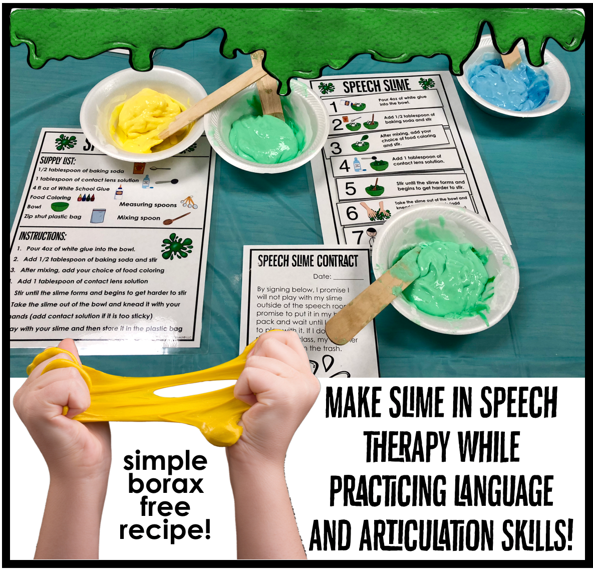 Speech Slime! Speech Therapy Science Experiment Visuals and Worksheets