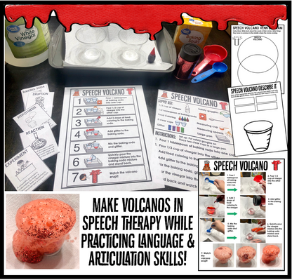 Speech Volcanos! Speech Therapy Science Experiment Visuals and Worksheets