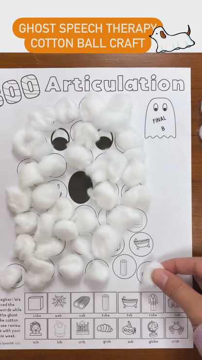 Boo Articulation and Language! Speech Therapy Cotton Ball craft